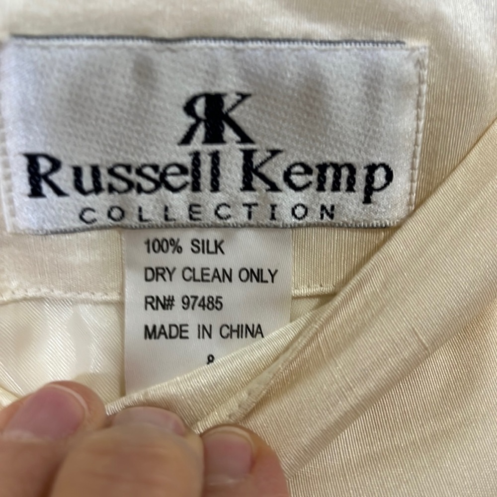 Russell Kemp 100% silk cream pants with bamboo design. Size 8 - Picture 2 of 8